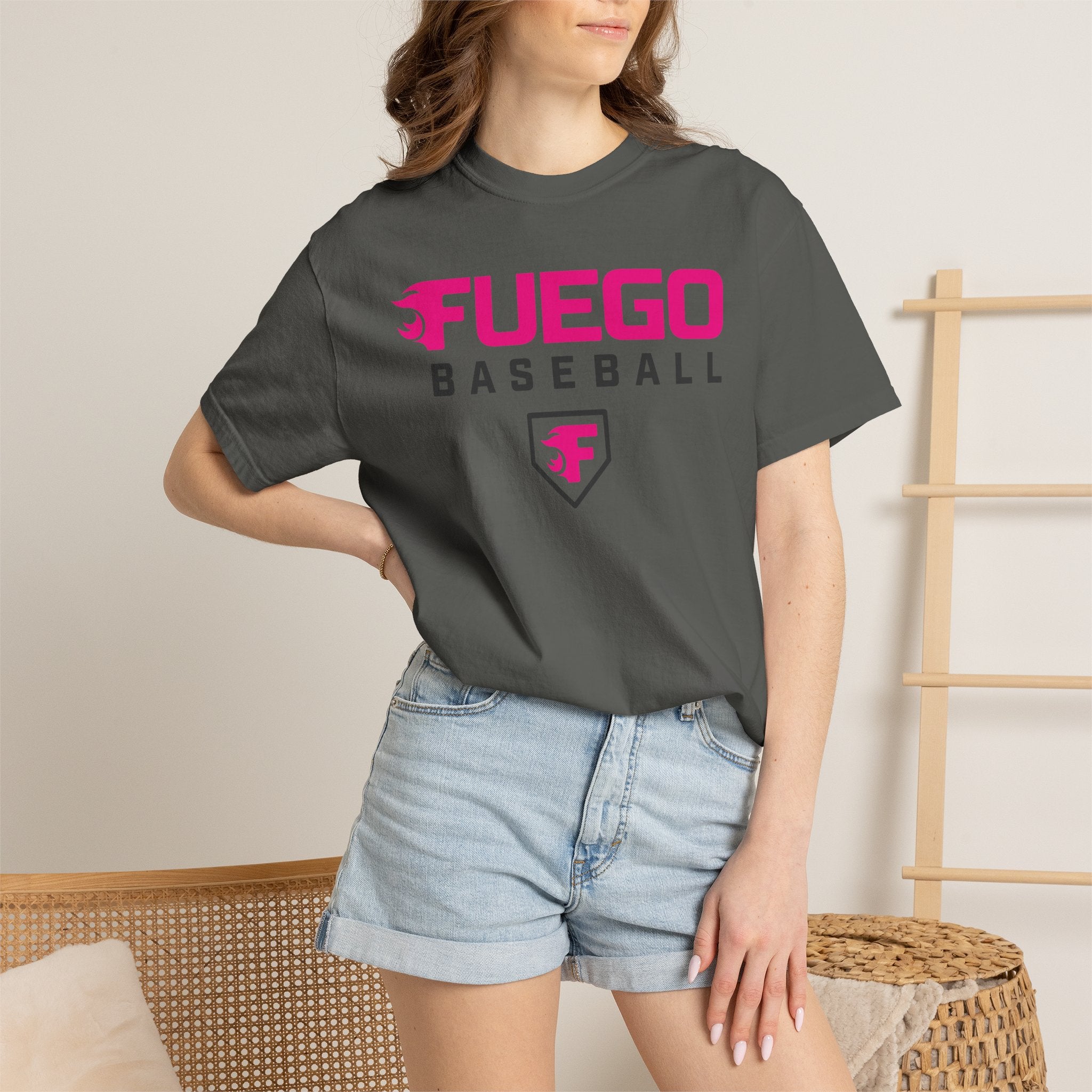 Adult: Think Pink - Fuego Wordmark Logo with Home Plate — Vintage Athletic Tee