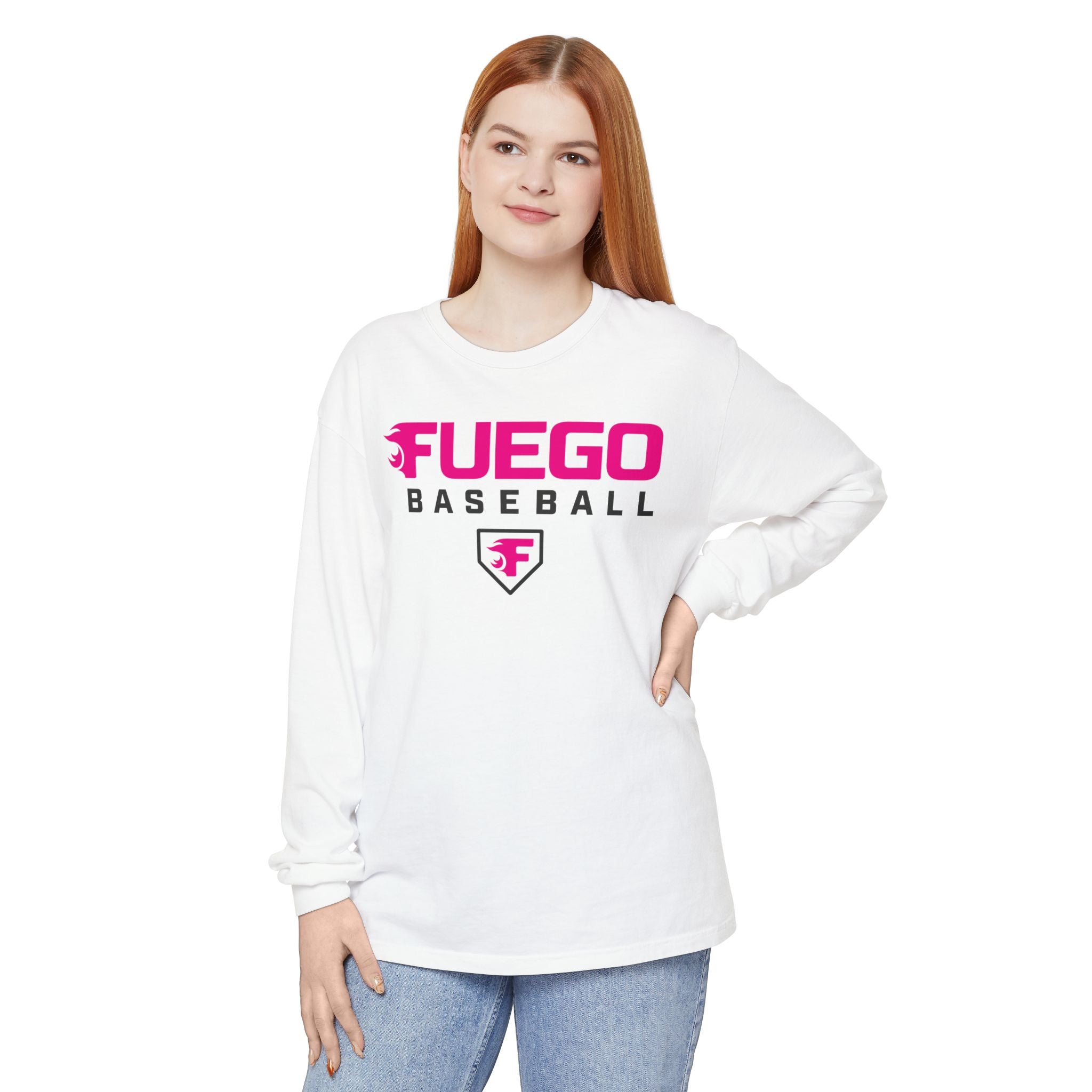 Adult: Think Pink Fuego Baseball Logo OG - Long Sleeve Tee