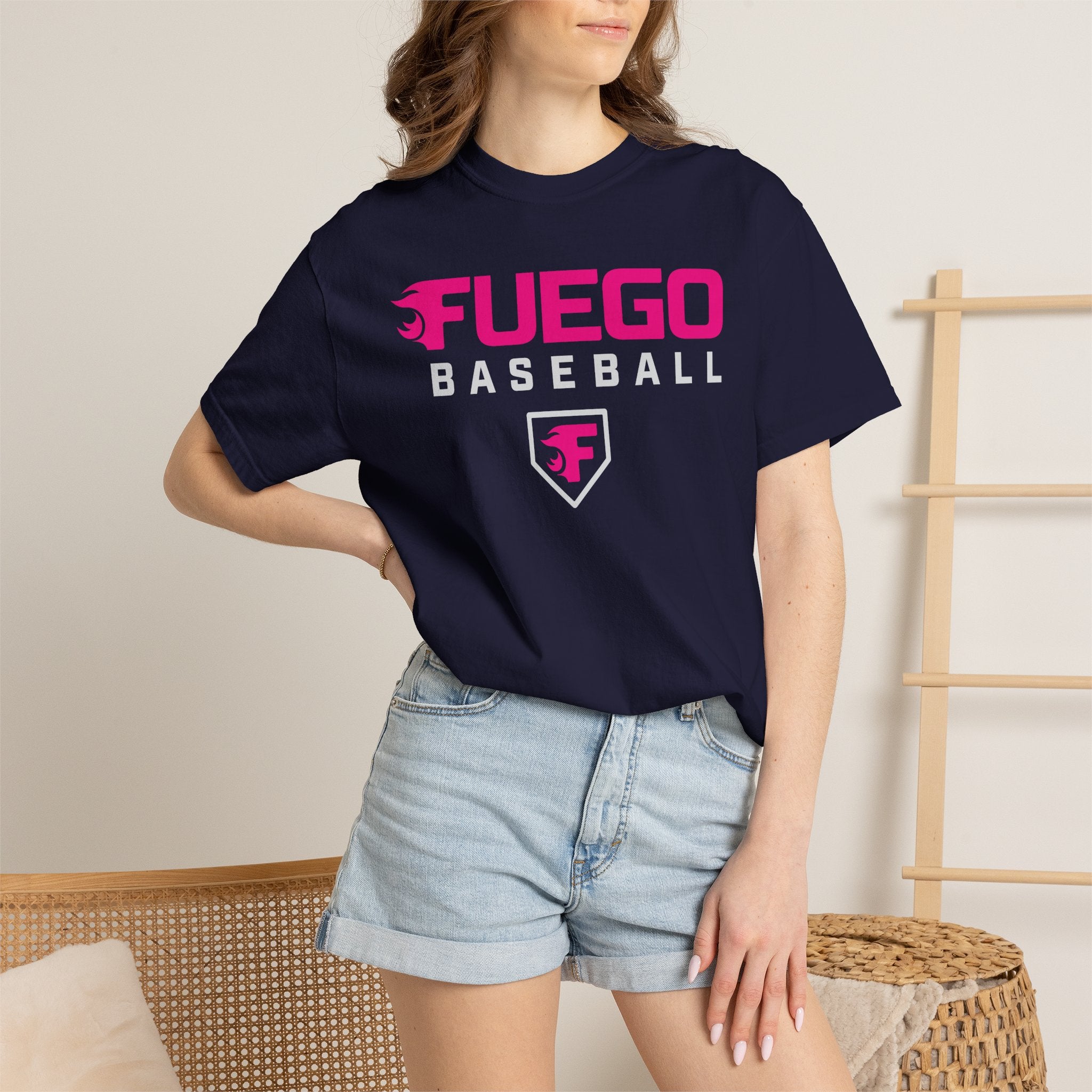 Adult: Think Pink - Fuego Wordmark Logo with Home Plate — Vintage Athletic Tee