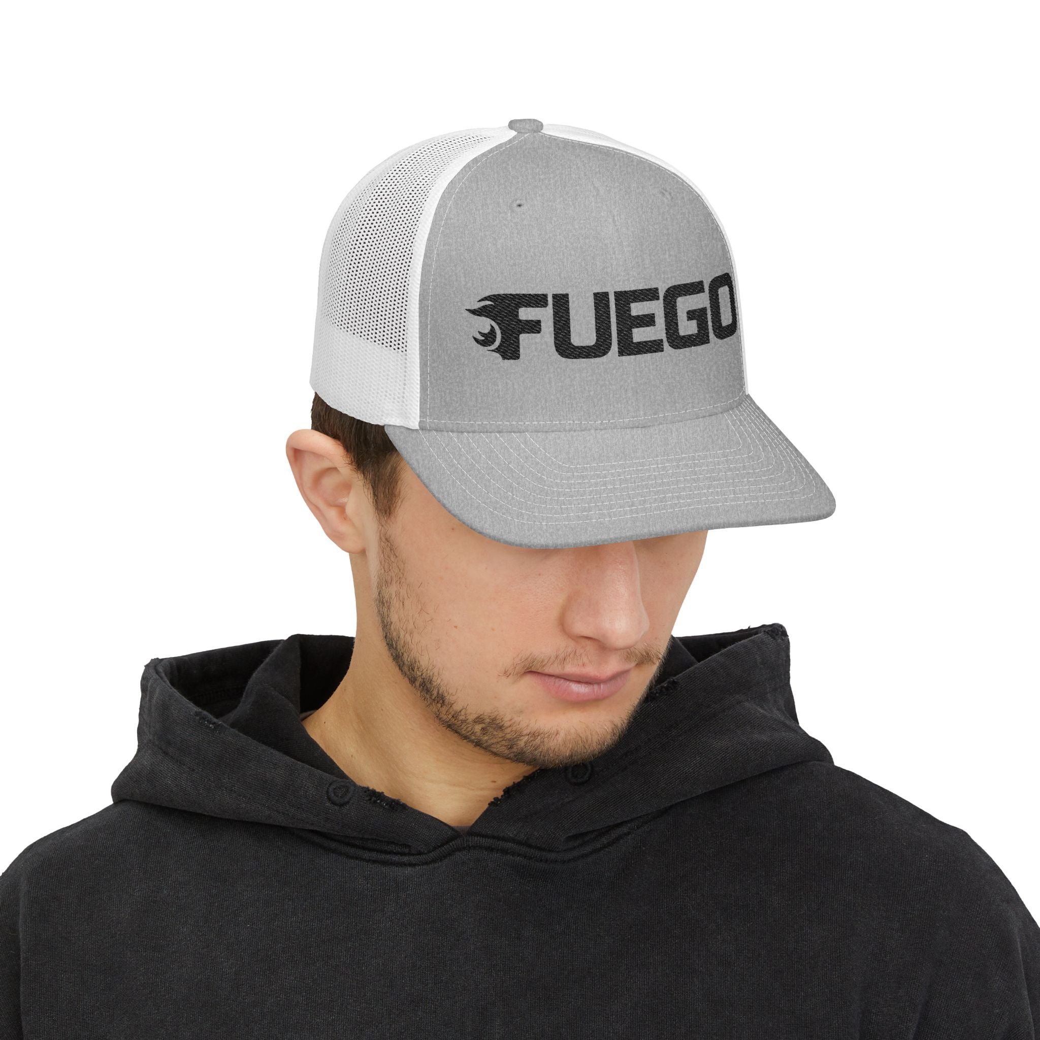Fuego Black Wordmark Trucker Cap — Snapback Hat
