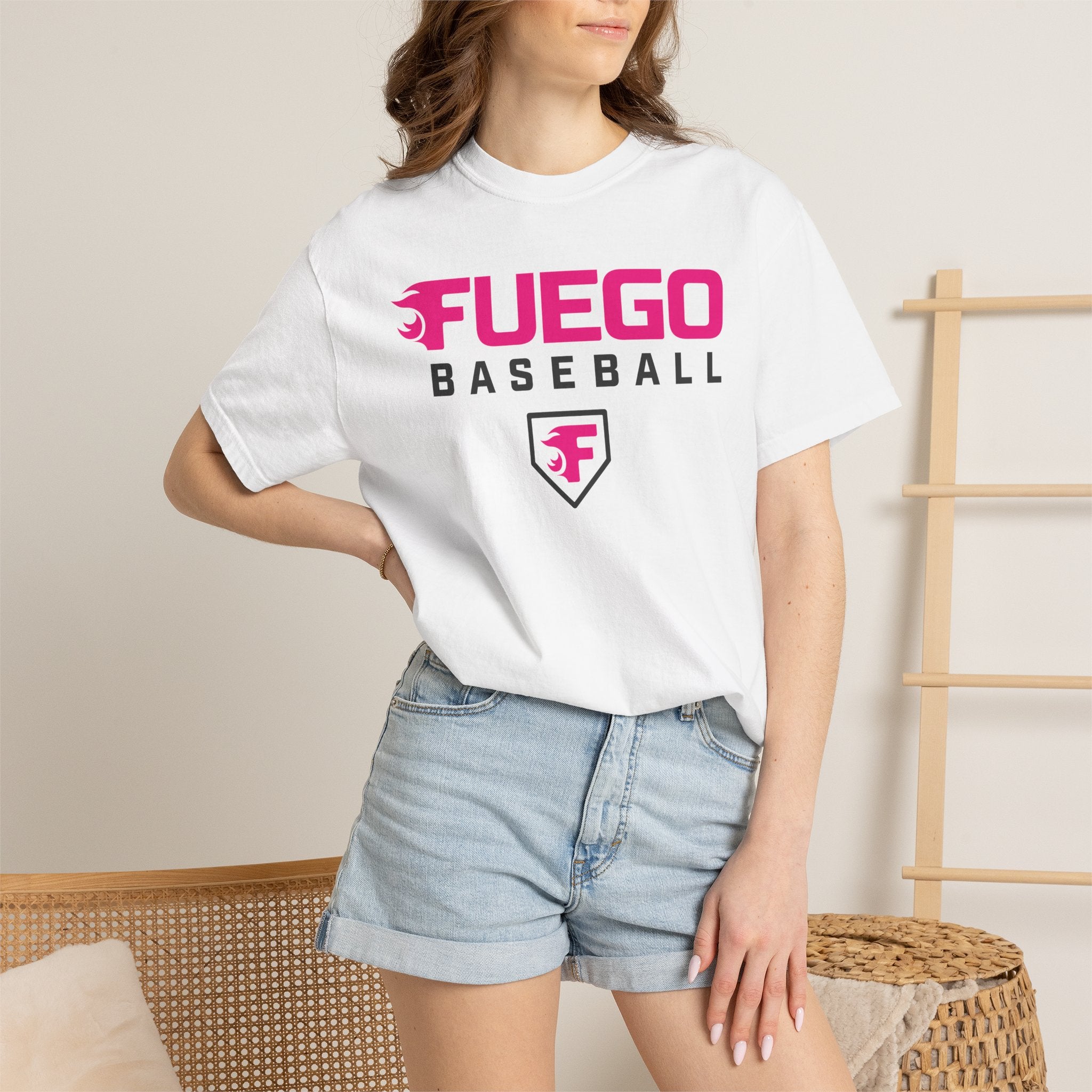 Adult: Think Pink - Fuego Wordmark Logo with Home Plate — Vintage Athletic Tee