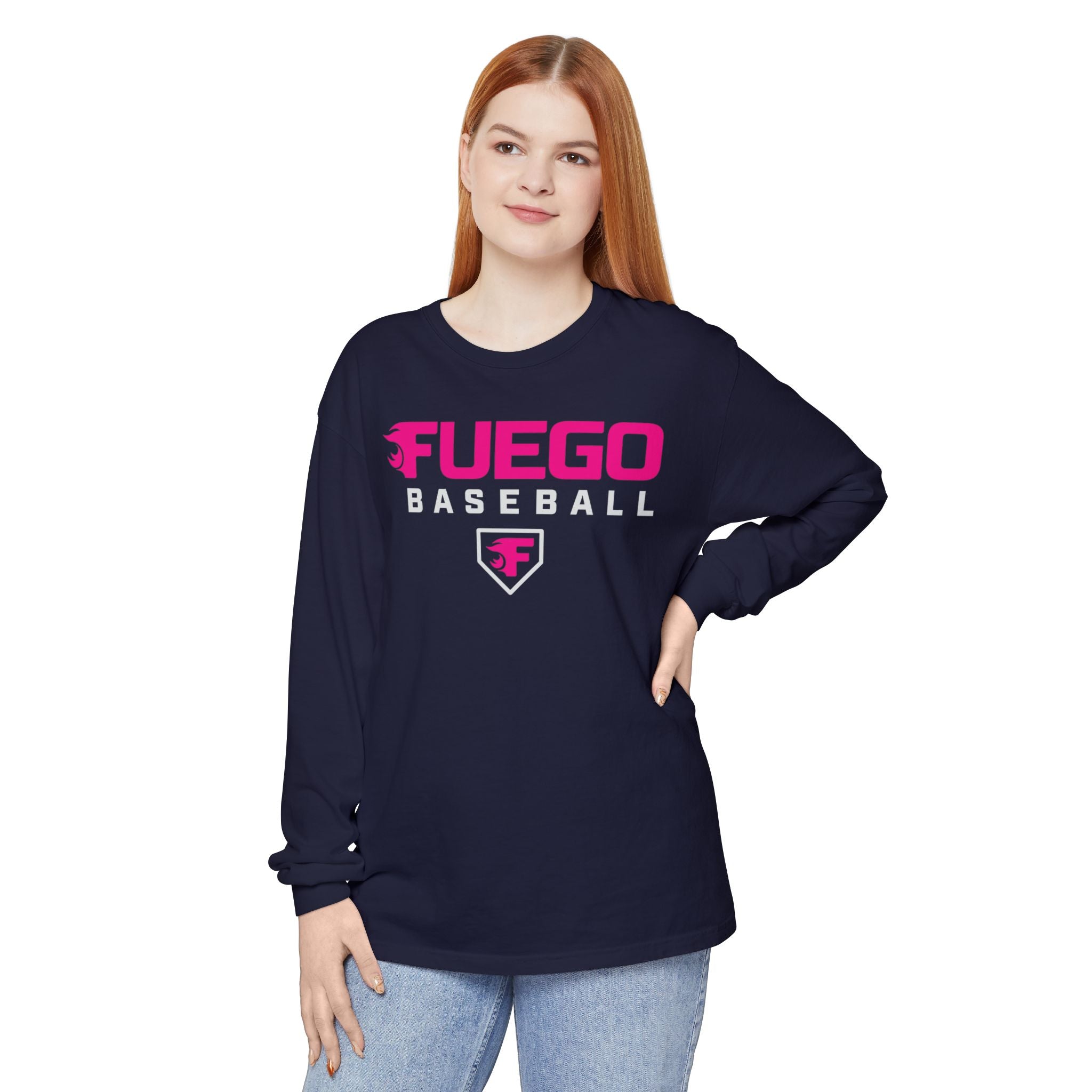 Adult: Think Pink Fuego Baseball Logo OG - Long Sleeve Tee