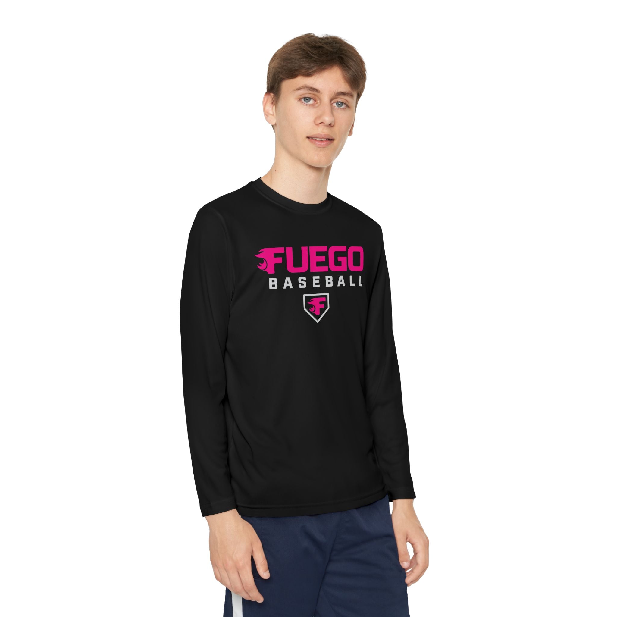 Youth: Think Pink - Fuego Baseball Logo - Long Sleeve Tech Tee