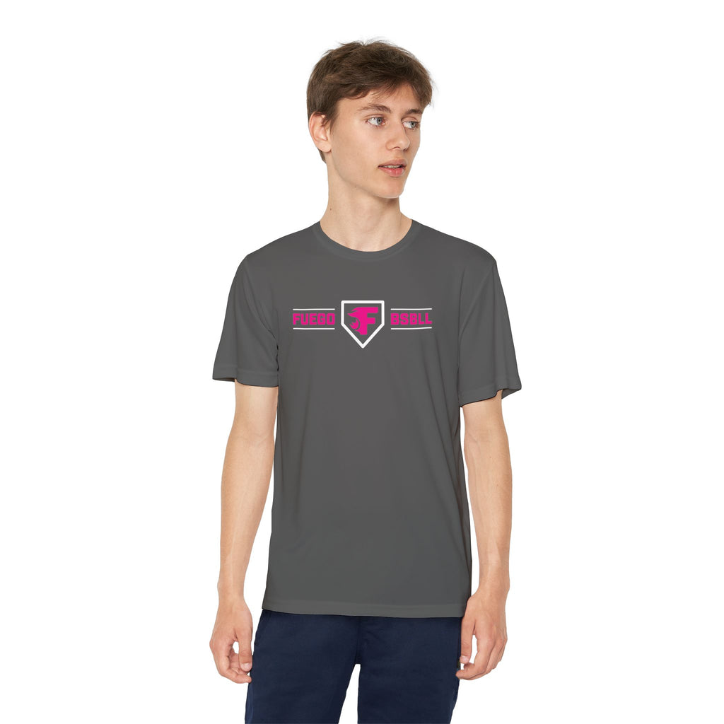 Youth: Think Pink - Fuego Baseball and Home Plate - Tech Tee
